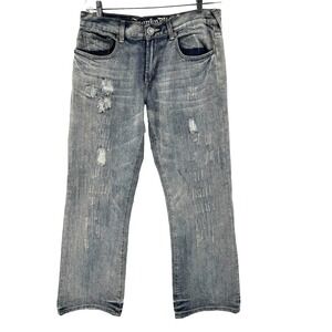 Franky Max Premium Denim Jeans Mens 33x30 Metal Stud Flap Pockets Distressed Y2K